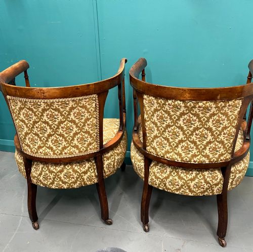 PAIR OF EDWARDIAN MAHOGANY TUB ARMCHAIRS ON CASTORS - ADDITIONAL PHOTO 11