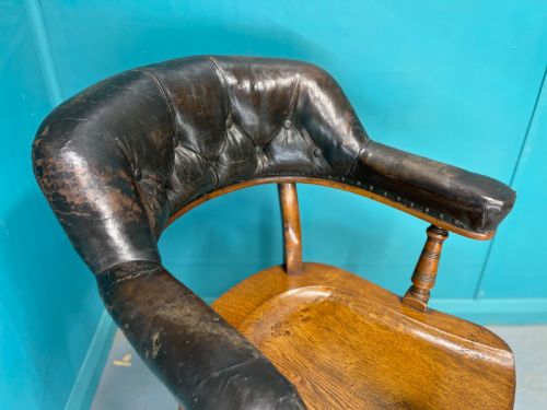 VICTORIAN LEATHER BACK DESK CHAIR WITH CRINOLINE STRETCHER - ADDITIONAL PHOTO 1