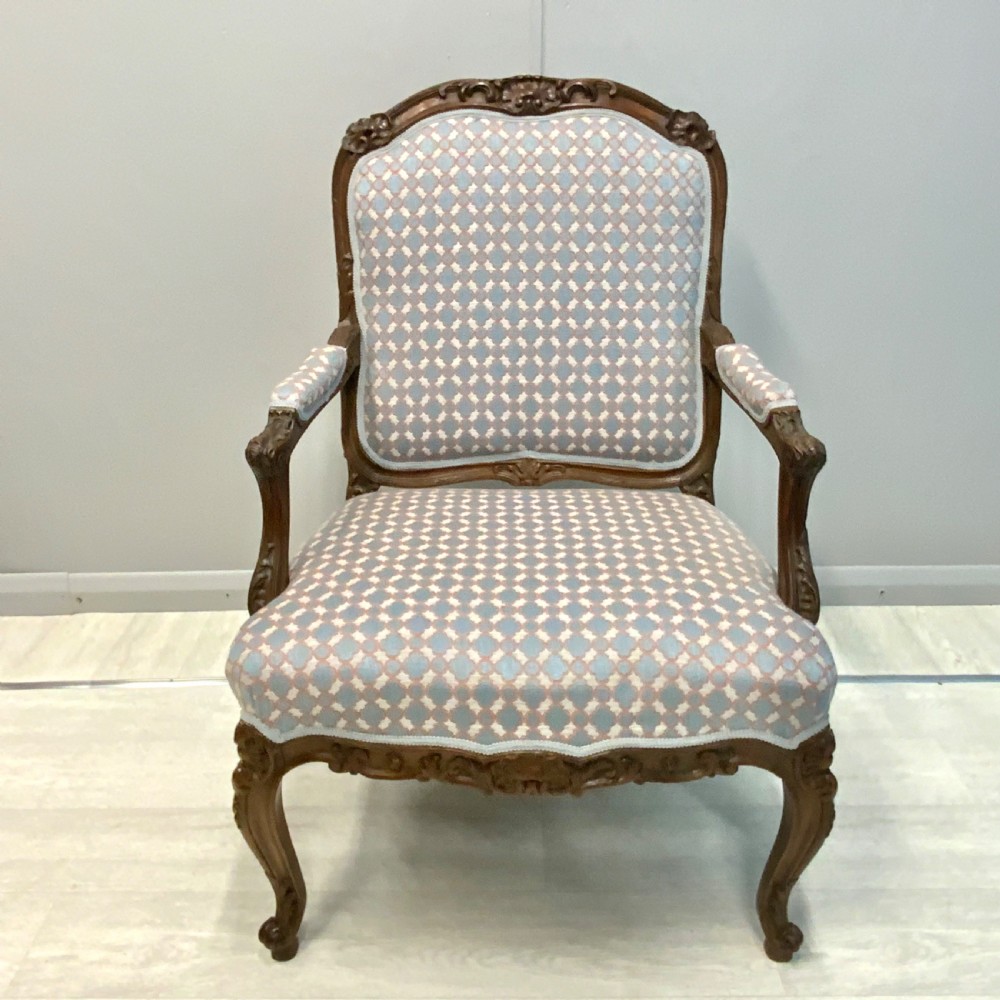 Very near pair of French walnut open armchairs View VI
