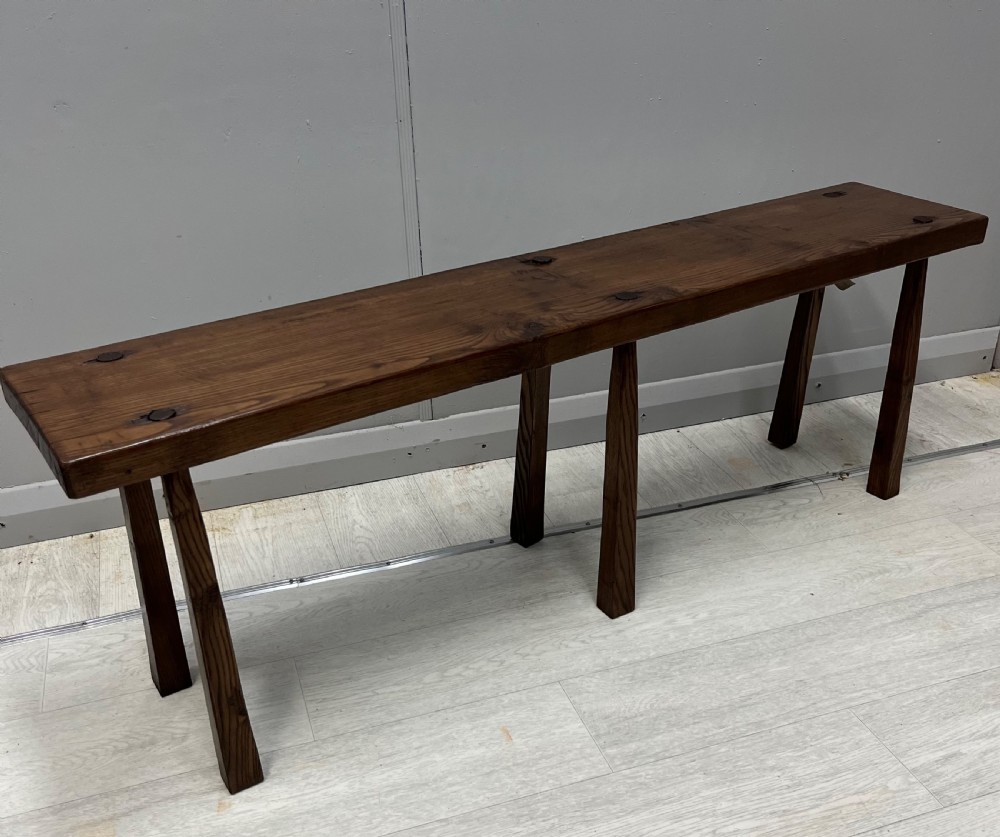 19thC  Ash and Elm Long stool or bench with 6 legs
