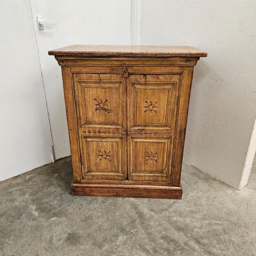 Eastern European Carved Two Door Pine Cabinet