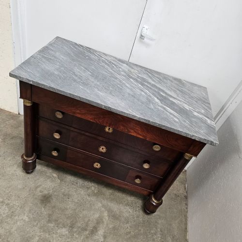 FRENCH EMPIRE MARBLE AND MAHOGANY COMMODE - ADDITIONAL PHOTO 2