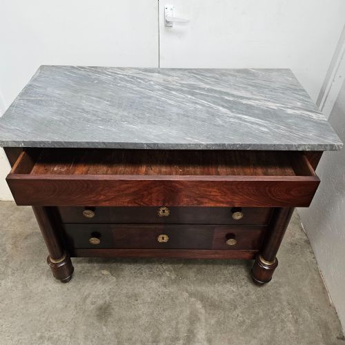 FRENCH EMPIRE MARBLE AND MAHOGANY COMMODE - ADDITIONAL PHOTO 5