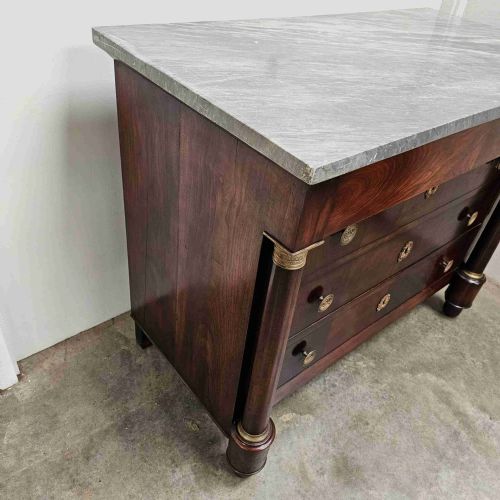 FRENCH EMPIRE MARBLE AND MAHOGANY COMMODE - ADDITIONAL PHOTO 7