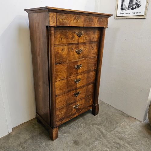 FRENCH EMPIRE BOOKMATCHED WALNUT SIX DRAWER TALL CHEST - ADDITIONAL PHOTO 2