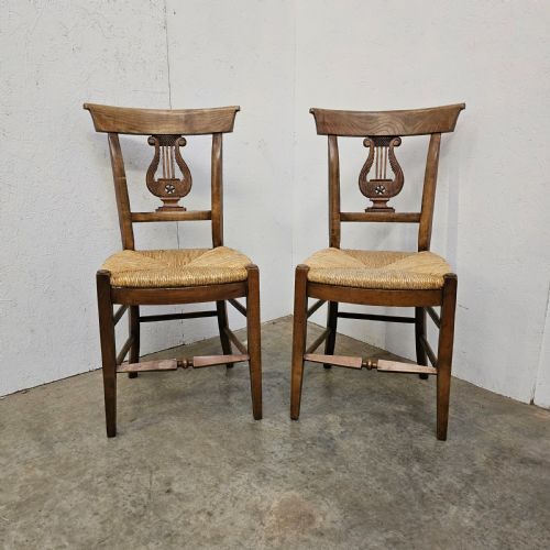 Pair of Provincial French Cherry & Rush Chairs