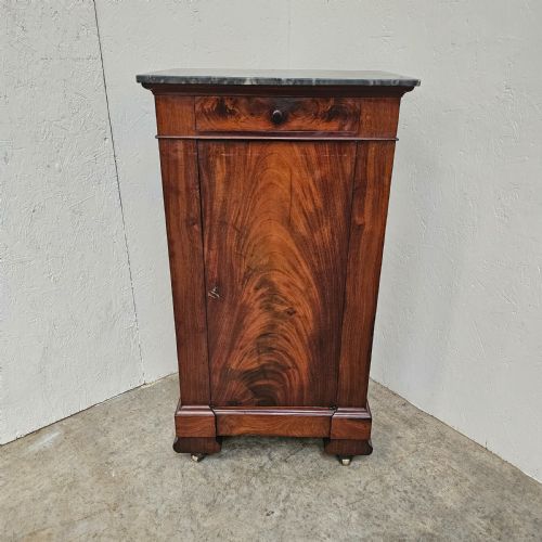 French Flame Mahogany & Marble Nightstand