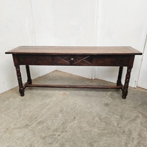 French Oak Serving Table with Carved Drawer