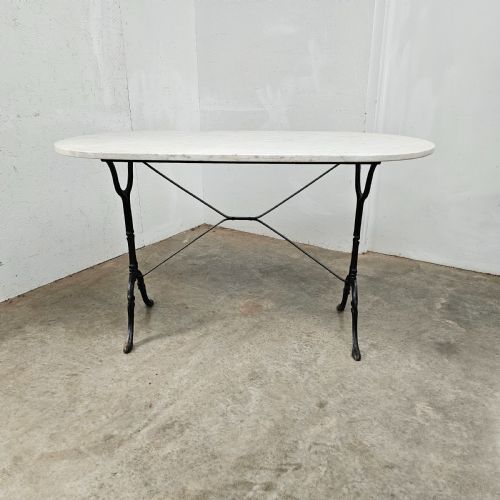 French D-end Marble & Iron Bistro Table