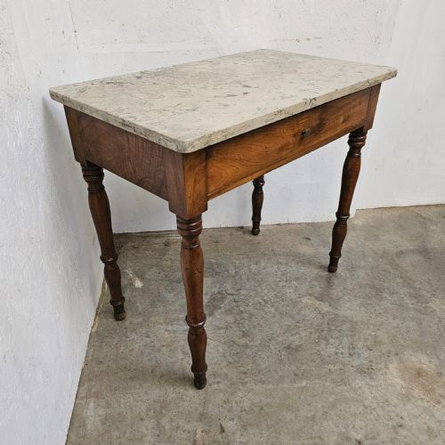 fig 1. French 19th Century Marble Top Side Table With Drawer