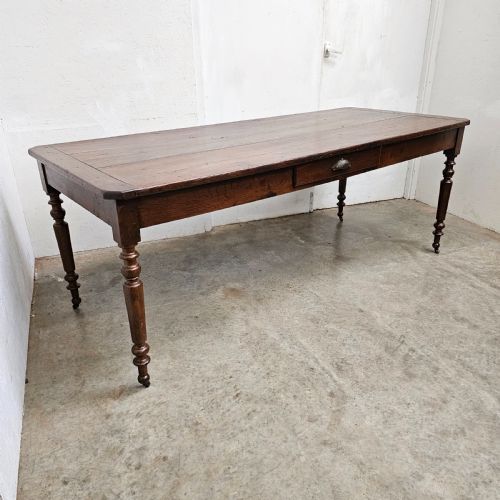 French Oak Turned Leg Dining Table with Drawer