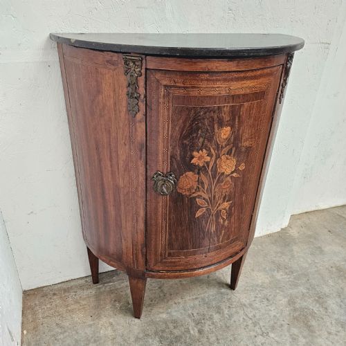 FRENCH MARQUETRY MARBLETOP DEMILUNE CONSOLE - ADDITIONAL PHOTO 6