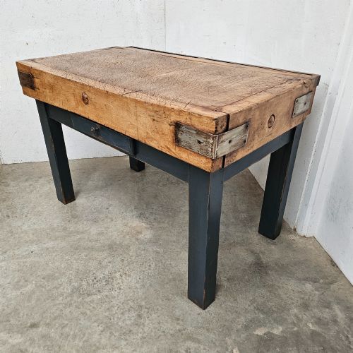 fig 2. English Beech Butchers Block On Painted Stand
