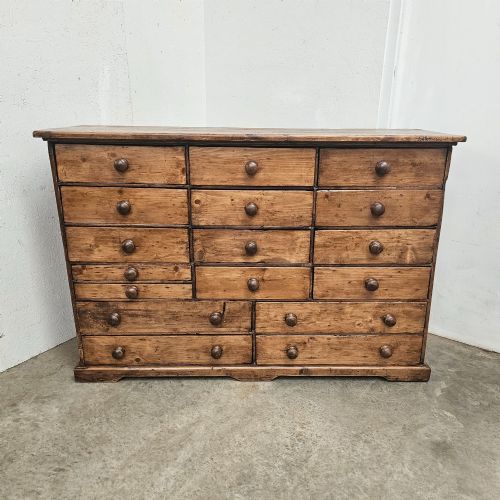 English Pine Bank of 17 Drawers