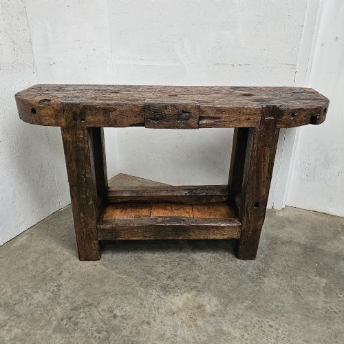 SMALL PRIMITIVE FRENCH ELM WORKBENCH