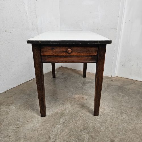 ENGLISH OAK ENAMEL PASTRY PREP TABLE WITH DRAWER - ADDITIONAL PHOTO 1