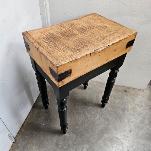 fig 1. French Beech Butchers Block On Turned Leg Base