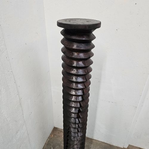 Tall Hand-carved French Walnut Wine Press Screw Thread
