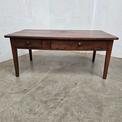 French Oak Low Table with Drawer & Bread Flap Storage
