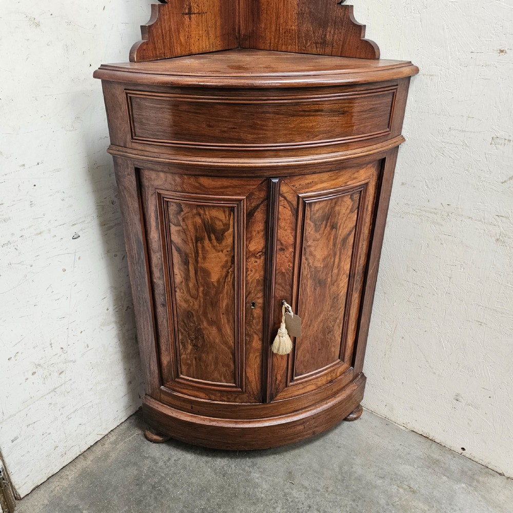Stunning Figured Walnut Corner Cupboard With Gallery View II