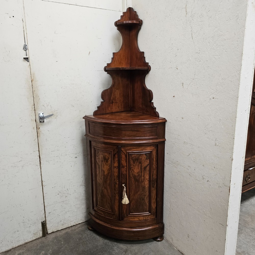 Stunning Figured Walnut Corner Cupboard With Gallery View IV