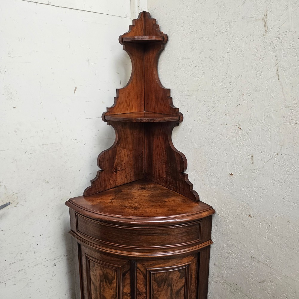 Stunning Figured Walnut Corner Cupboard With Gallery View V