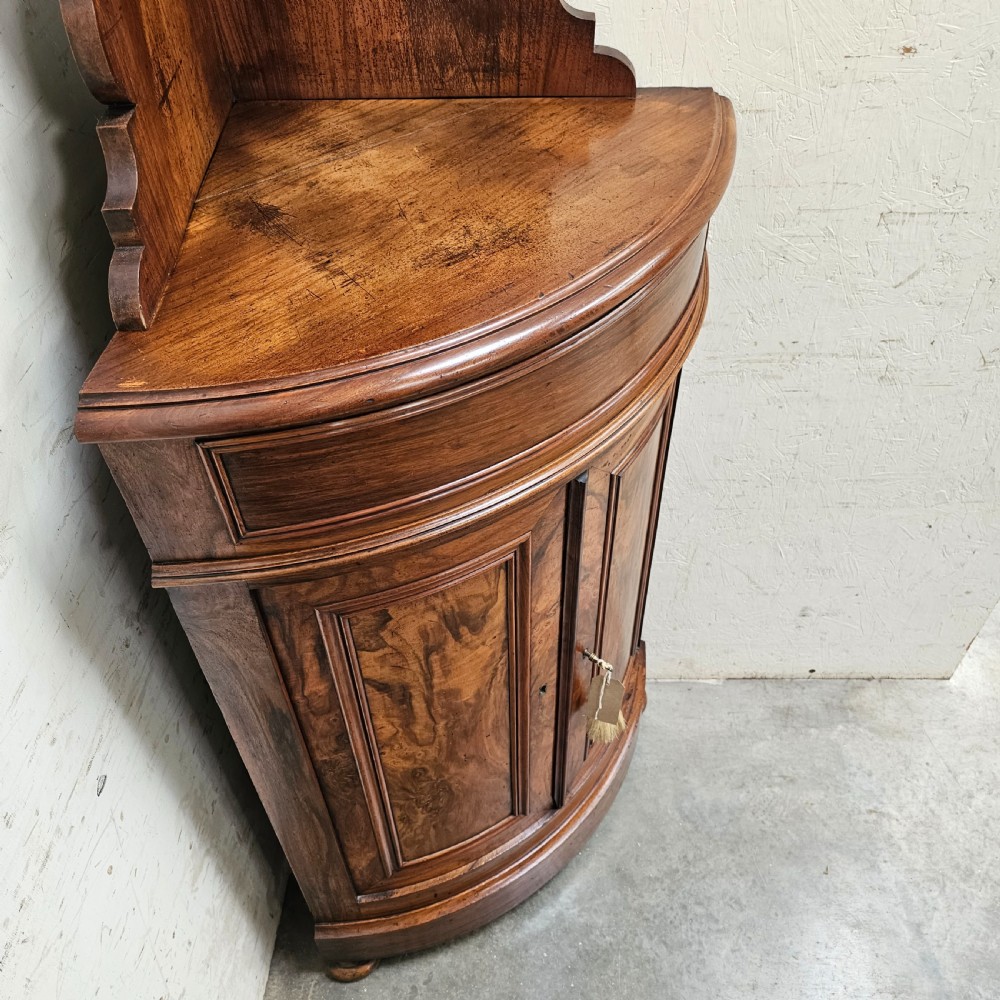 Stunning Figured Walnut Corner Cupboard With Gallery View VI