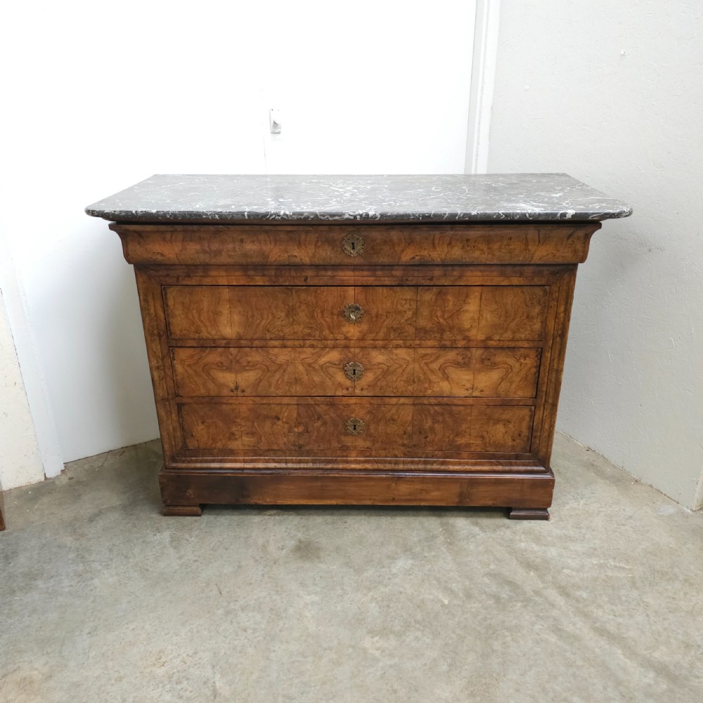 French Burr Walnut Marble Top Commode