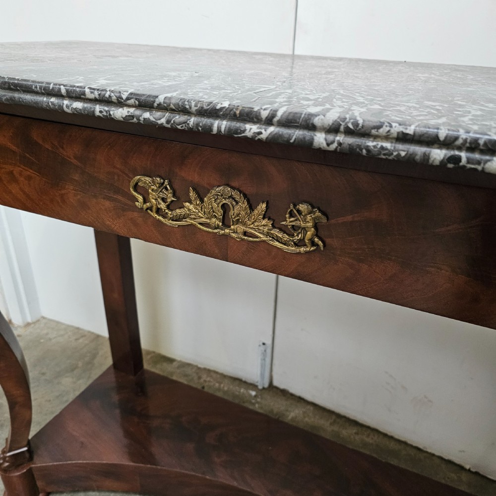 French 19th Century Mahogany and Marble Console With Drawer View IV