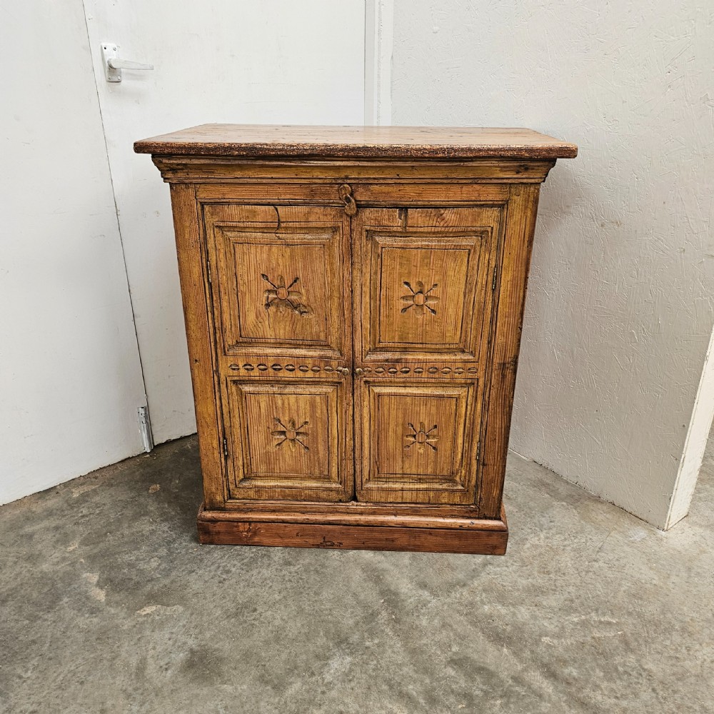 Eastern European Carved Two Door Pine Cabinet