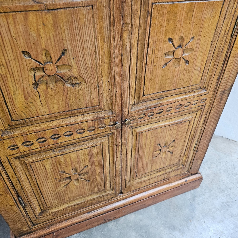 Eastern European Carved Two Door Pine Cabinet View V