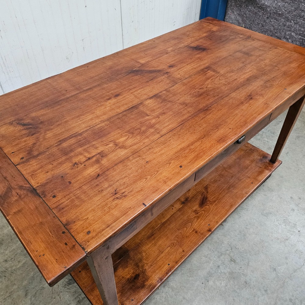 French Cherry Two Tier Table With Drawer View V