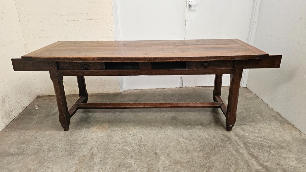 French Oak Farmhouse Kitchen Table With Slides View III