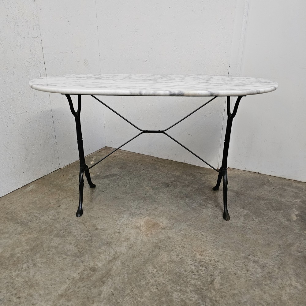 French D-End Marble & Iron Bistro Terrace Table