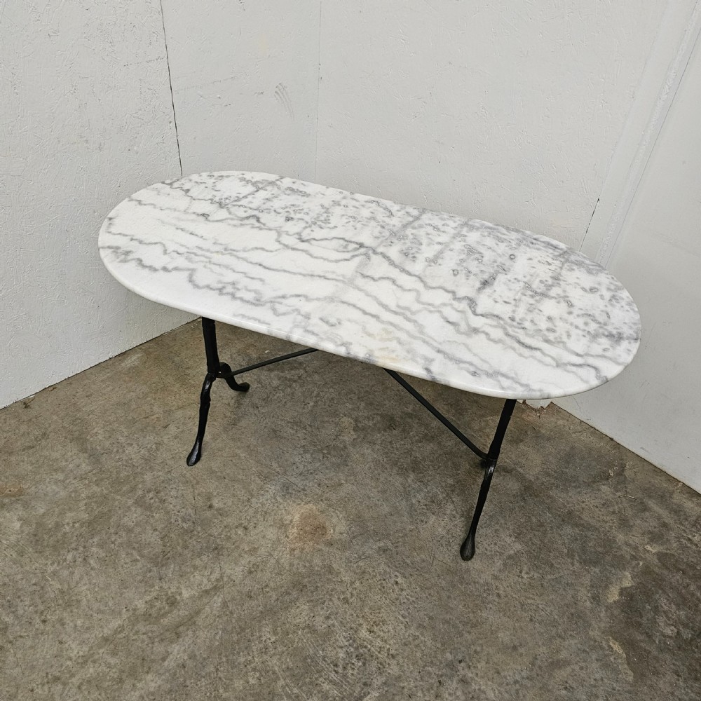 French D-End Marble & Iron Bistro Terrace Table View II