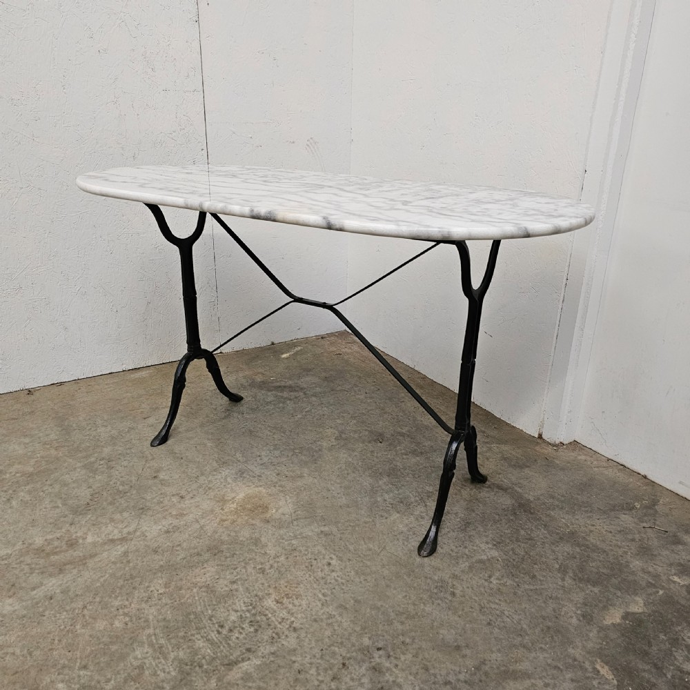French D-End Marble & Iron Bistro Terrace Table View IV
