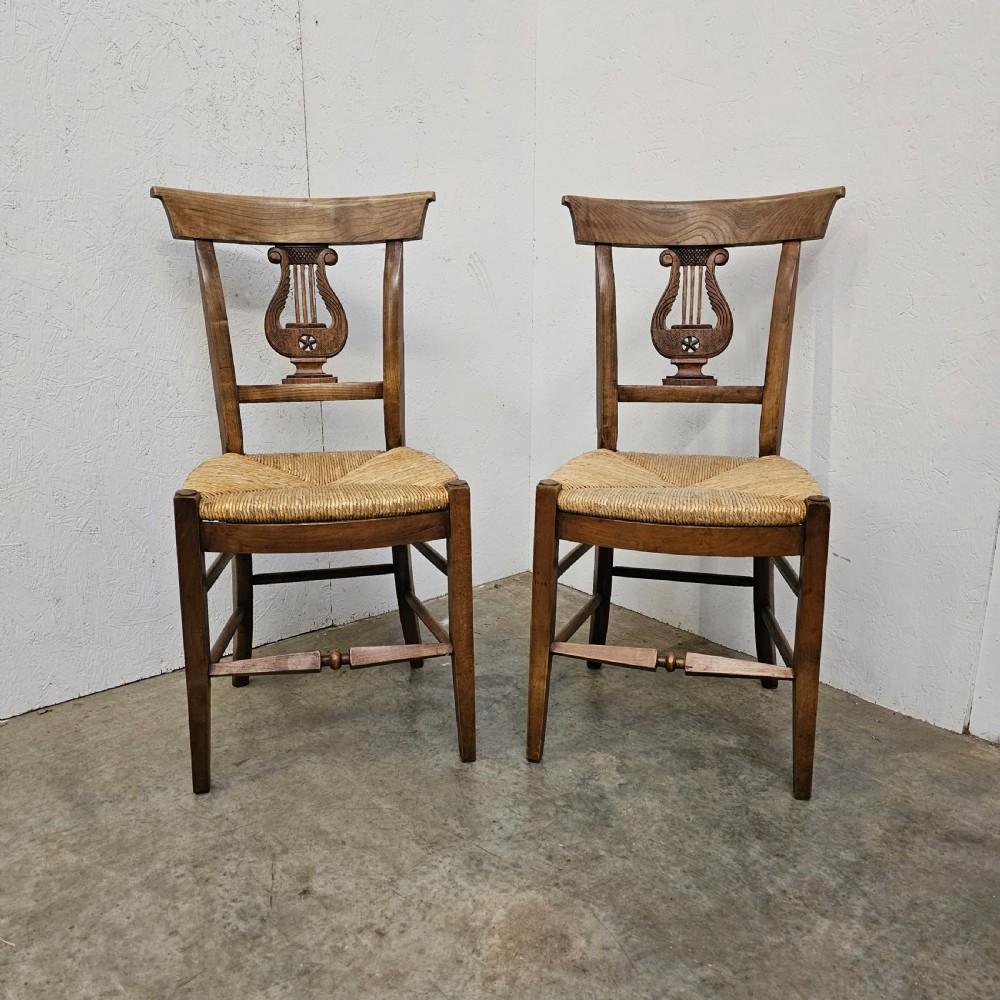 Pair of Provincial French Cherry & Rush Chairs