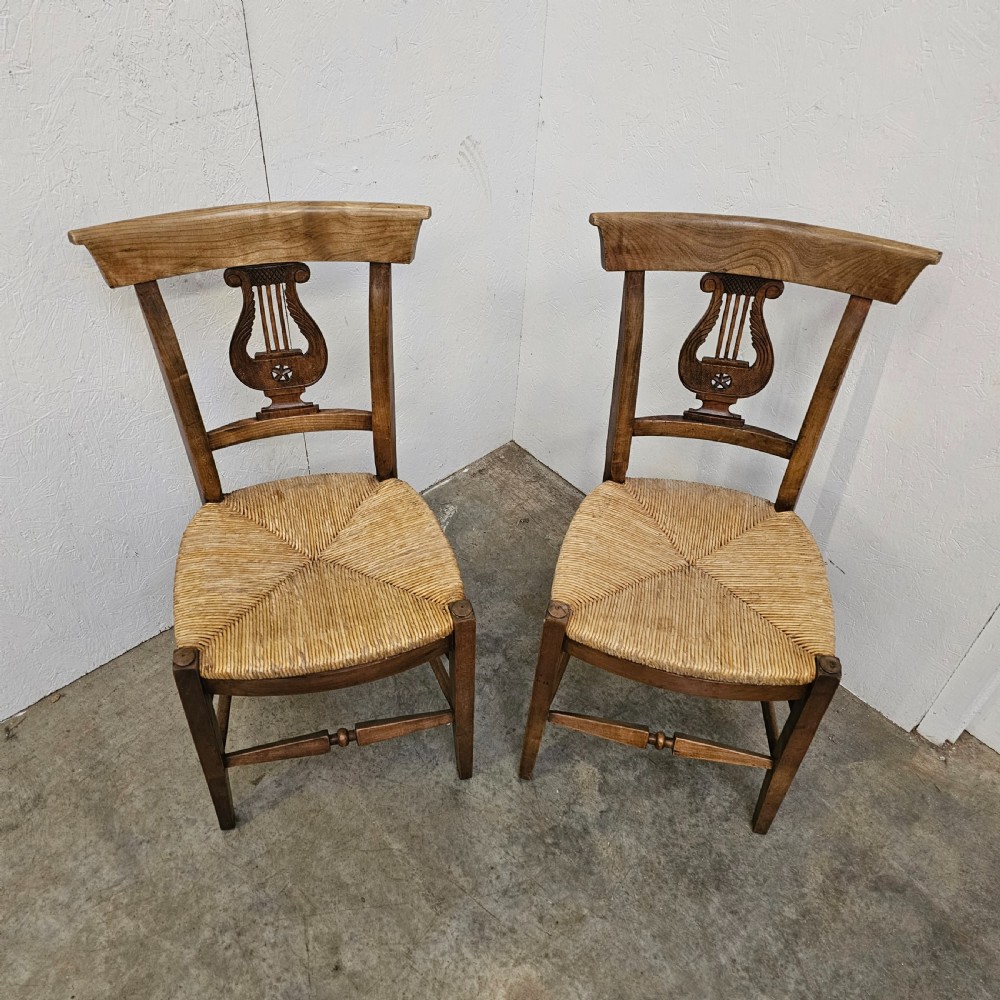 Pair of Provincial French Cherry & Rush Chairs View II