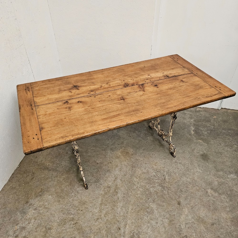 19th Century French Cast Iron & Pine Cafe Table View II