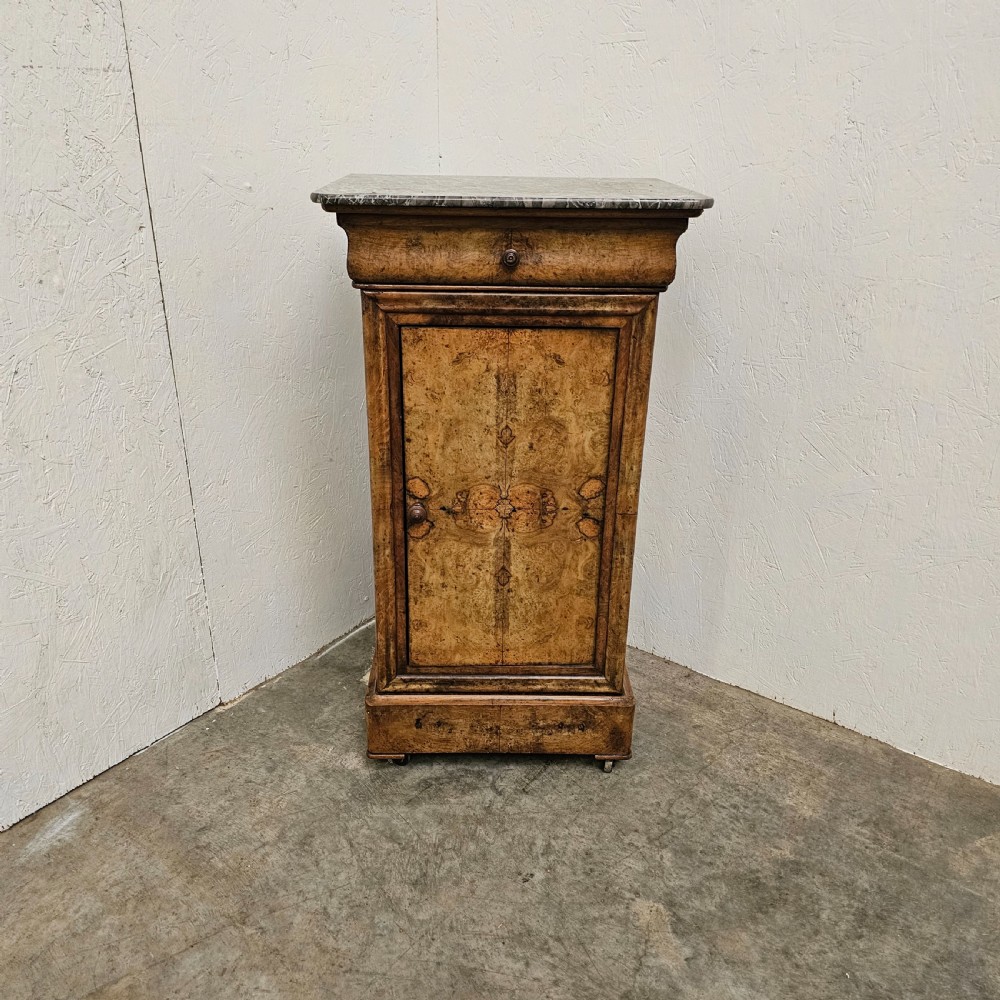 19th Century French Burr (Burl) Walnut & Marble Nightstand