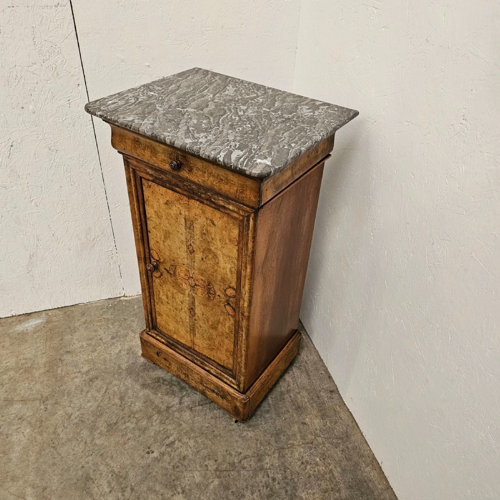19th Century French Burr (Burl) Walnut & Marble Nightstand View II