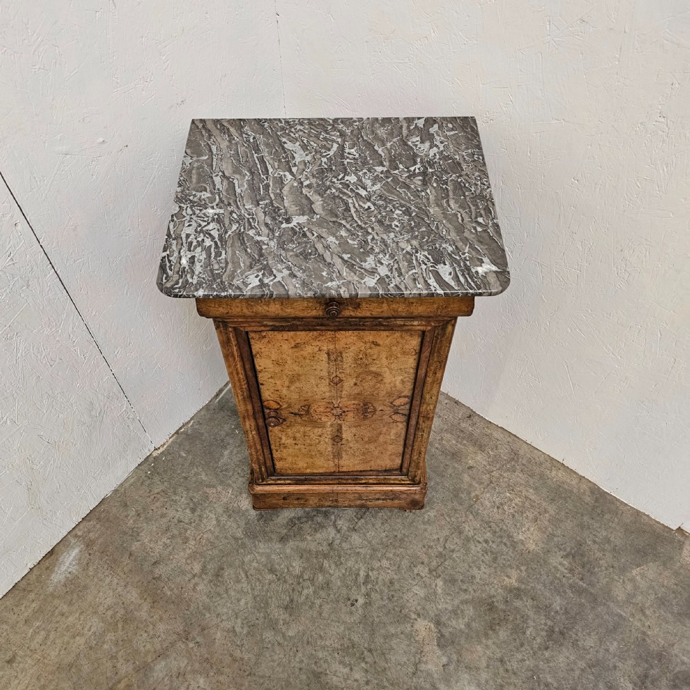 19th Century French Burr (Burl) Walnut & Marble Nightstand View III