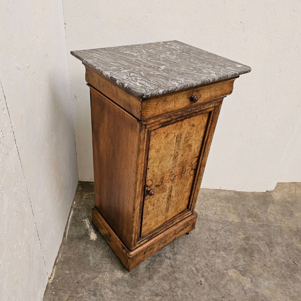 19th Century French Burr (Burl) Walnut & Marble Nightstand View IV