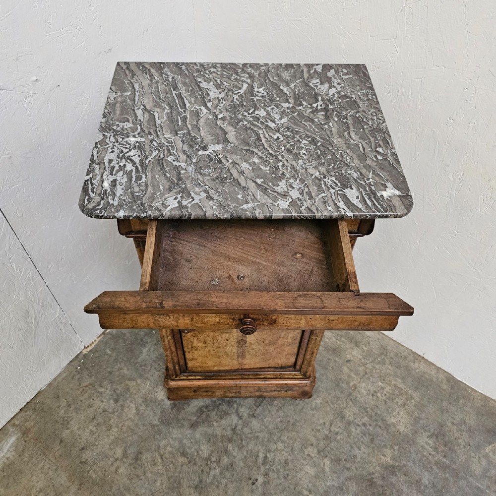 19th Century French Burr (Burl) Walnut & Marble Nightstand View VI