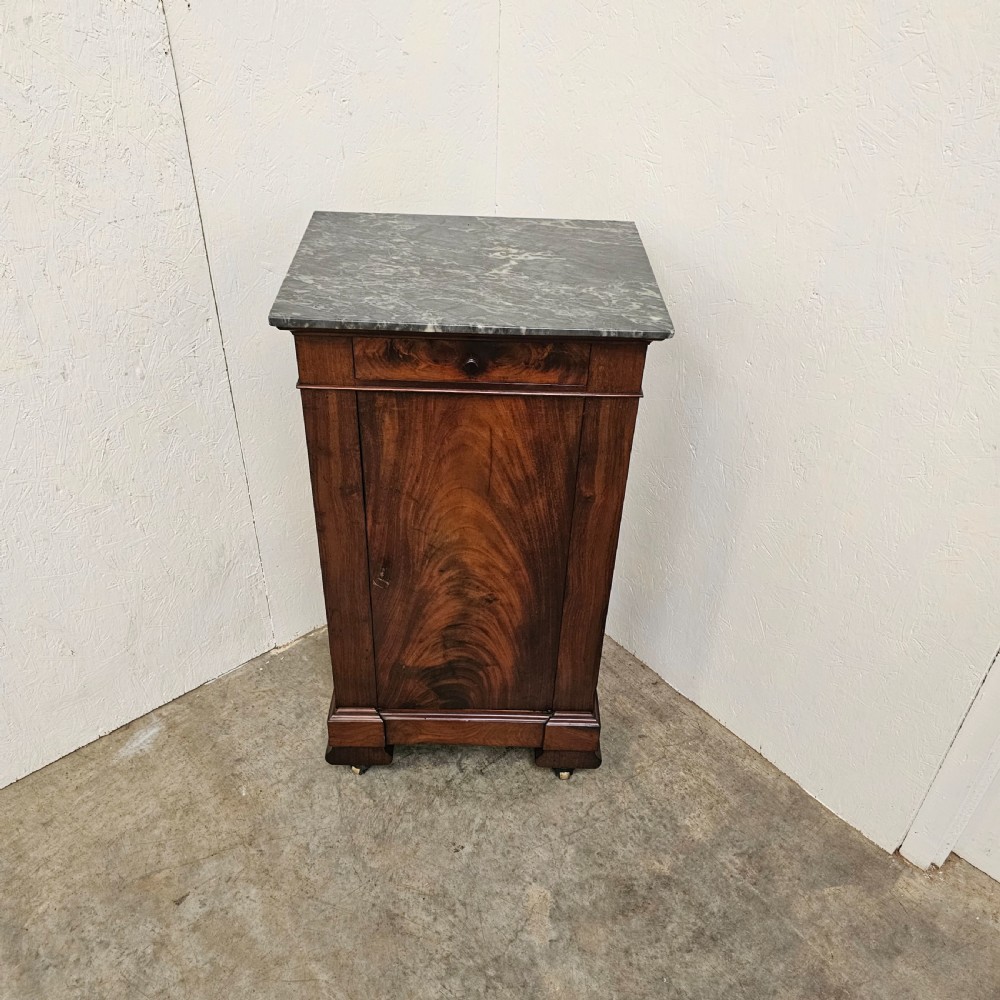 French Flame Mahogany & Marble Nightstand View II