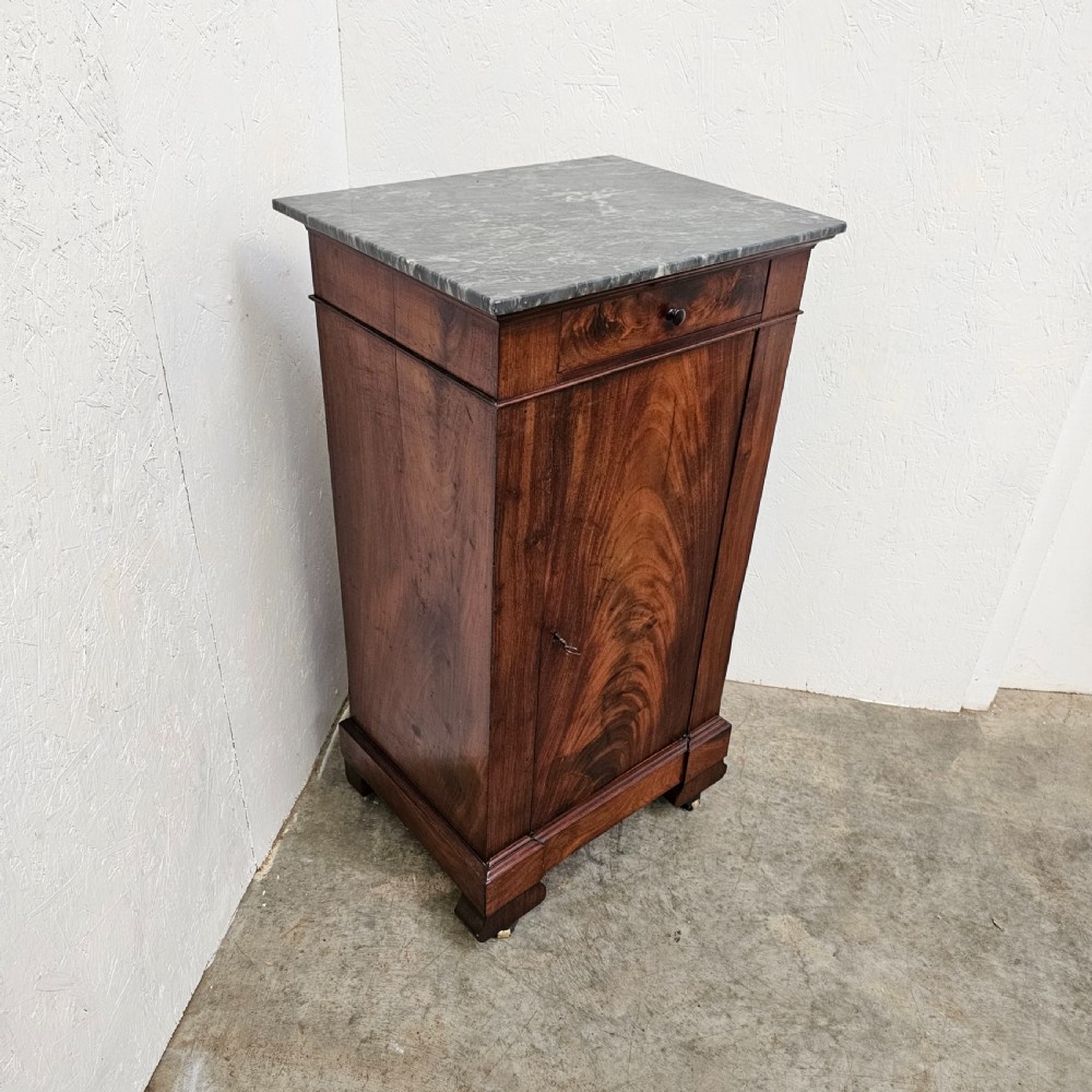 French Flame Mahogany & Marble Nightstand View III