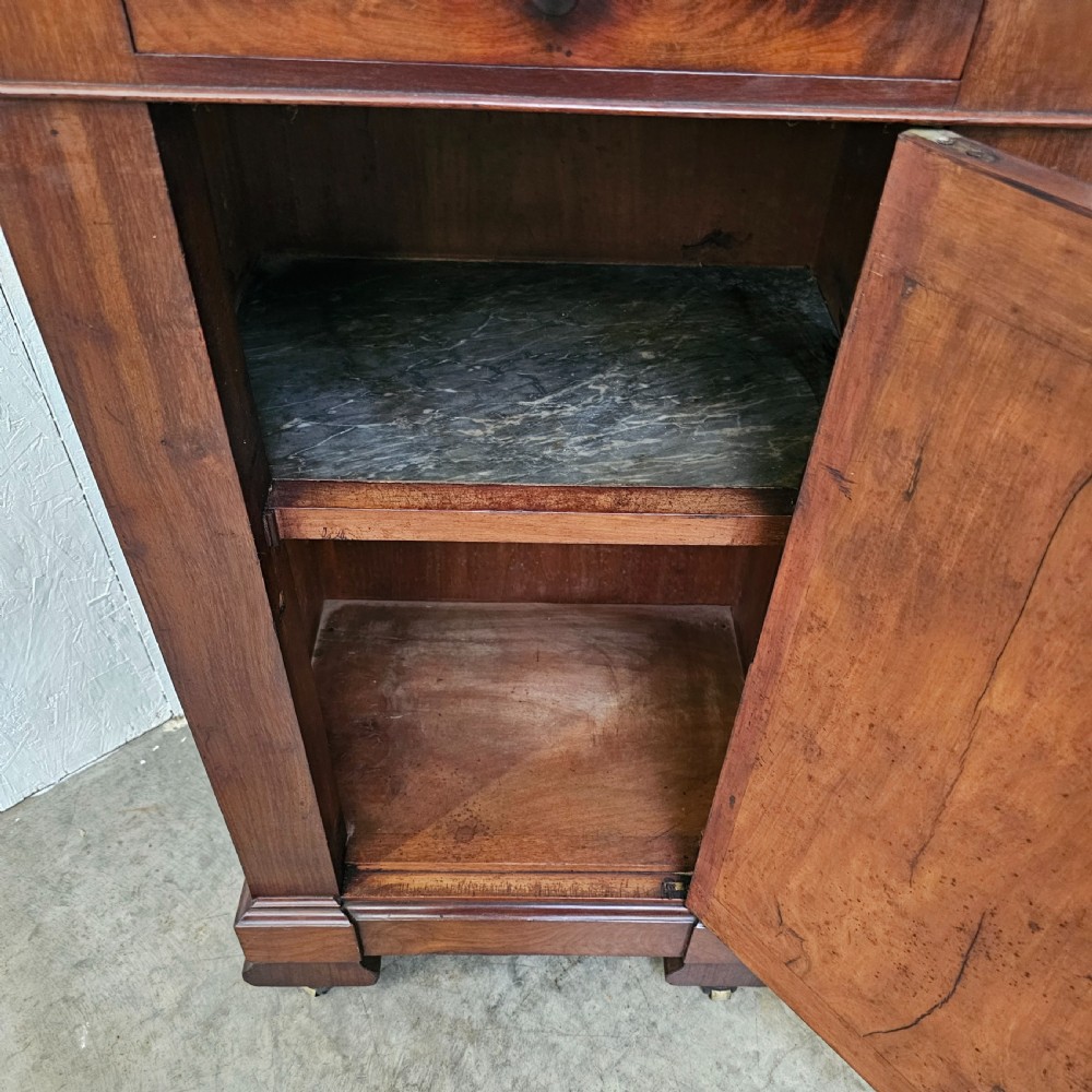 French Flame Mahogany & Marble Nightstand View IV