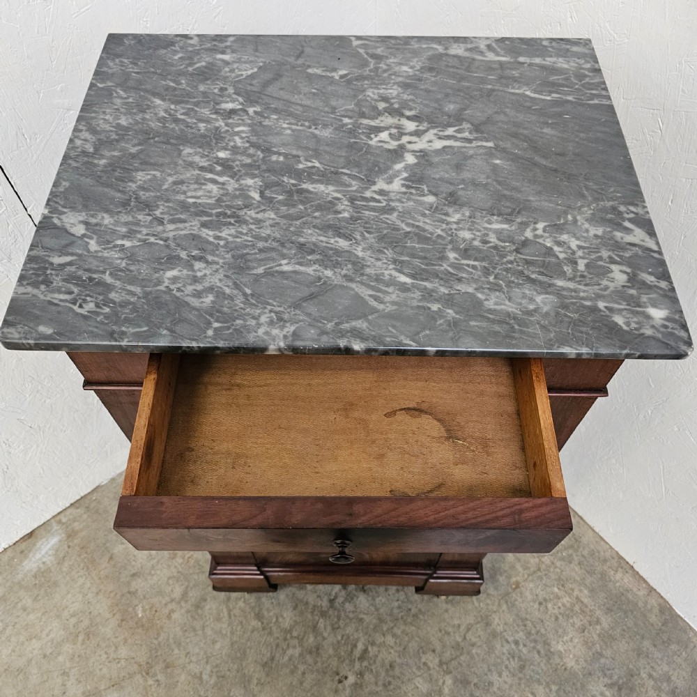 French Flame Mahogany & Marble Nightstand View V