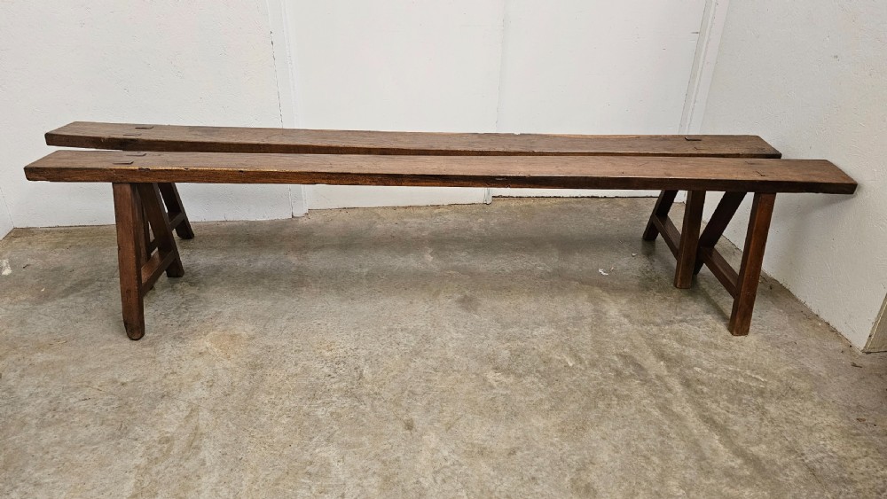 Pair of Long 19th Century Oak Benches