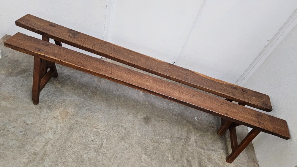 Pair of Long 19th Century Oak Benches View II